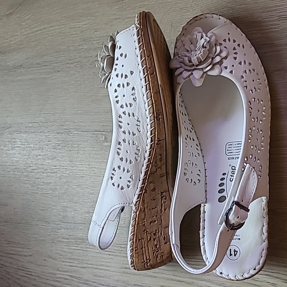 Spring Step Leather Peep-toe Wedge Sandals Belford White Size 9.5 or 10 - Picture 8 of 12